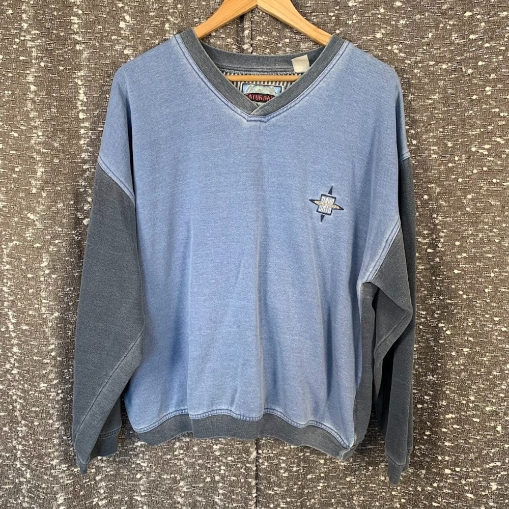 Vintage Y2K Saturdays Blue/Gray Pullover‎ Sweatshirt Embroidered Skate Mens